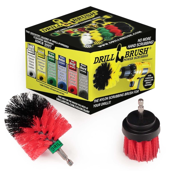 Drillbrush Mini Size Long Bristle Red Stiff Bristle Rotary Cleaning Drill, PK 2 R-L-2M-QC-DB - main